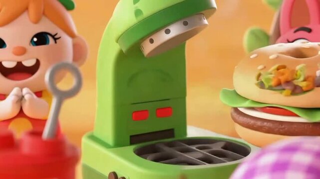 3D style animation of women and hamburgers