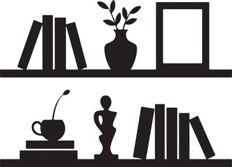 Shelf Styling Silhouette with Books Vase Sculpture and Frame