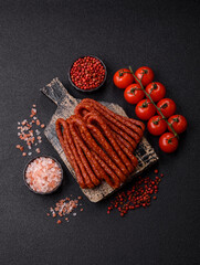 Smoked cabanossi, thin salami sausage, meat sticks, or snacks. Cabanossi sausage