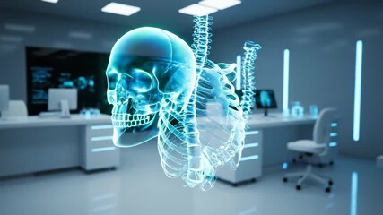 Holographic human anatomy skeleton visualization in a futuristic medical laboratory - Powered by Adobe
