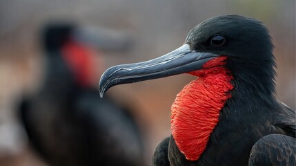 Stunning close-up of male frigate bird displaying vibrant red throat pouch in natural habitat