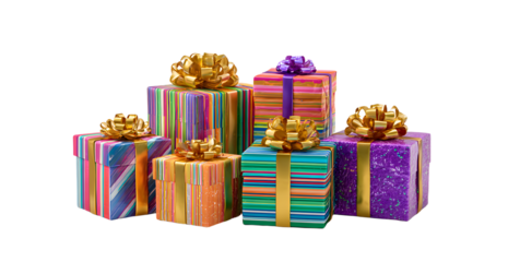 PNG Colorful festive gift boxes, element set on transparent background