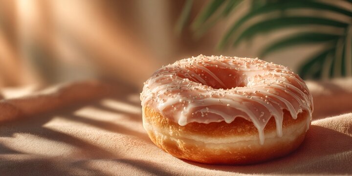 Donut with pink icing and sprinkles in sunlight - Powered by Adobe