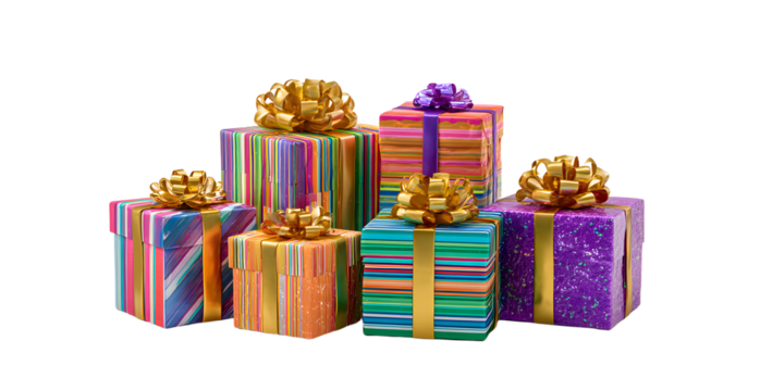 PNG Colorful festive gift boxes, element set on transparent background