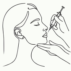 Line art of woman receiving cosmetic injection by professional  