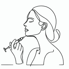 Woman holding syringe for cosmetic procedure in minimal line art style  