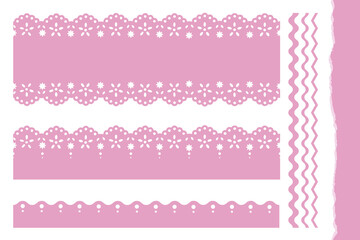 Paper punch lace hole ribbon endless. Strips for craft. Decorative border and layers for postcard and background. Vector illustration