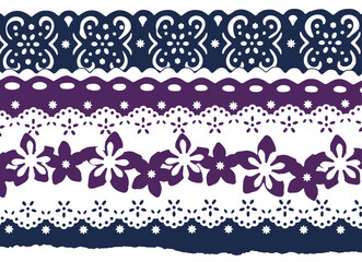 Handmade card cover with decorative hole punches and torn paper. Creative greeting card. Vector illustration.