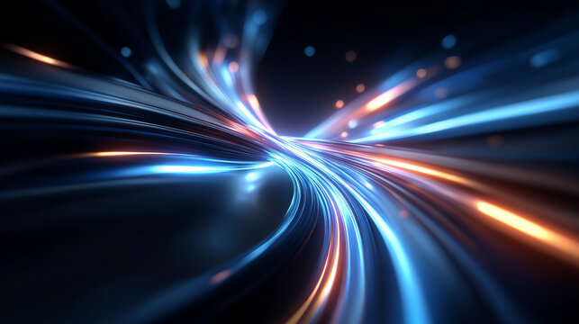 Abstrakte Lichtspuren in blau und rot mit Bewegungseffekt auf schwarzem Hintergrund