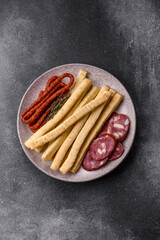 Grissini breadsticks, an Italian wheat pastry, are a great lunch snack. Grissini breadsticks