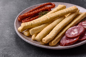 Grissini breadsticks, an Italian wheat pastry, are a great lunch snack. Grissini breadsticks