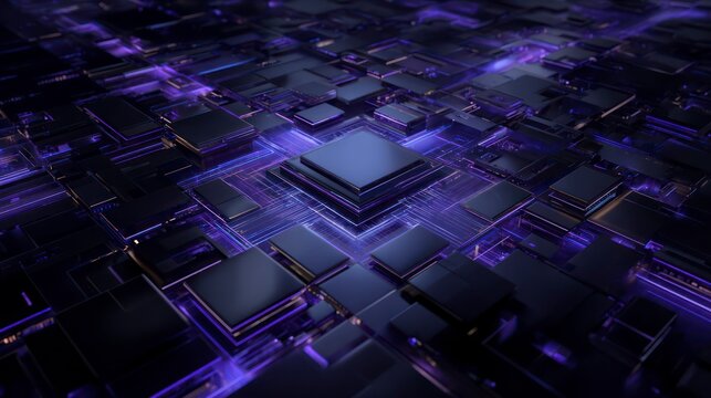 A secure digital fortress concept: abstract glowing geometric network walls protecting a central server core