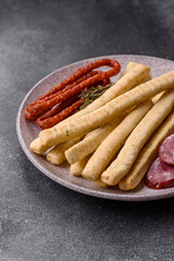 Grissini breadsticks, an Italian wheat pastry, are a great lunch snack. Grissini breadsticks