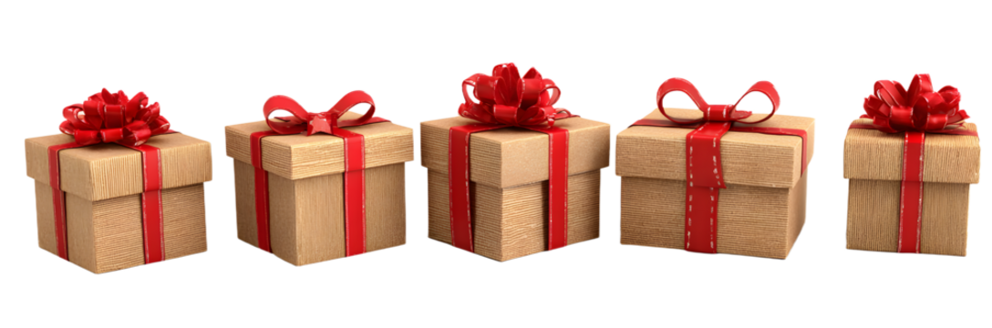 Set of gift boxes with red ribbon isolated on white