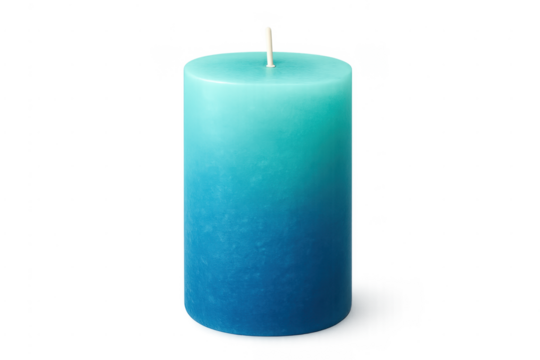 Blue gradient pillar candle unlit for decoration