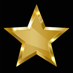 Vector golden star with glitter isolated on black background. EPS10