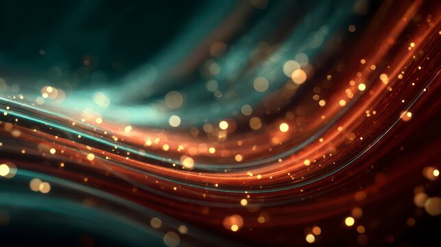 An abstract background of swirling sparks and dynamic light trails in deep red and transformative teal, with subtle gold glitter accents