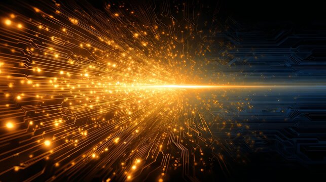 Dynamic digital network connections with glowing data streams illuminating a futuristic technological expanse