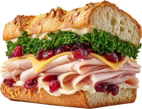 Christmas Turkey Cranberry Sandwich &ndash; Professional Gourmet Holiday Snack Clipart, Transparent Background Food Asset for Festive Design