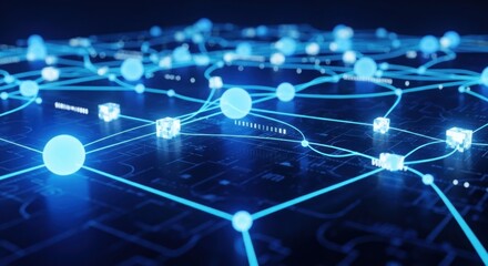 Abstract Network of Glowing Blue Nodes and Connections.
