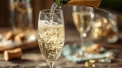 Bubbling champagne is poured into a festive glass, capturing the essence of celebration and luxury for any special occasion.