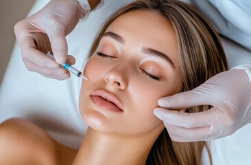 Professional Treatment of a Young Woman Receiving Facial Enhancement in a Clinic Setting