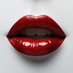Obraz premium Bright Red Lips With Glossy Finish on a Smooth White Background During a Beauty Photoshoot