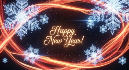 Glowing New Year wreath with “Happy New Year!” text on dark background — ideal for holiday, festive and design content.