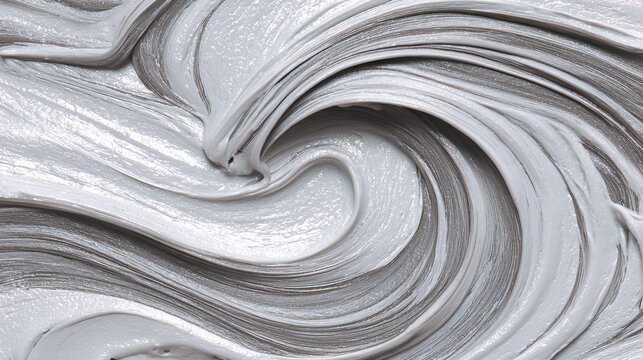 Luxurious swirling grey clay texture with smooth, glossy swirls, perfect for beauty product backgrounds and spa concepts