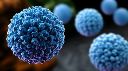 Detailed 3D Illustration of Virus Cell with Spikes on a Dark Background