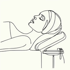 Abstract line drawing of a woman relaxing during a spa treatment  