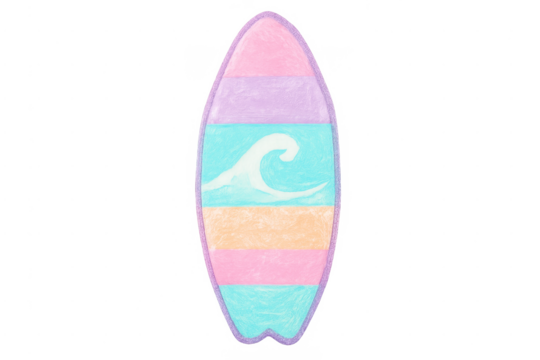 Pastel surfboard with wave design on transparent background