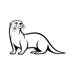 Black and white line art illustration of an otter looking up animal wildlife