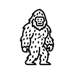 Black and white outline illustration of a Bigfoot creature sasquatch yeti