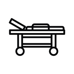 Black outline icon of a medical stretcher with adjustable headrest and wheels hospital bed gurney