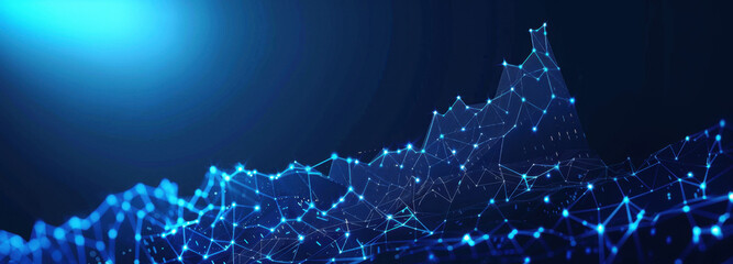 Digital Network Visualization: A luminous network of interconnected data points, evoking the intricate architecture of modern digital systems, illuminates the screen against a deep.