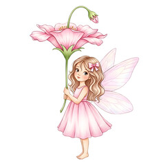 Cute cartoon mermaid with teal hair and tail, surrounded by flowers and leaves, isolated on transparent background generative ai illustration