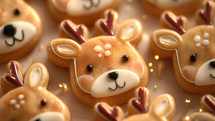 Cute iced reindeer Christmas cookies with festive details
