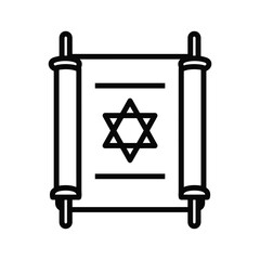 Black outline icon of a Torah scroll with Star of David Jewish symbol religious text