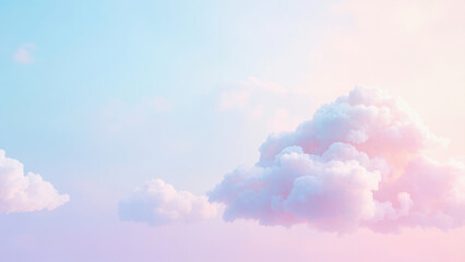 Dreamy pastel sky with fluffy clouds in shades of pink, blue, and purple