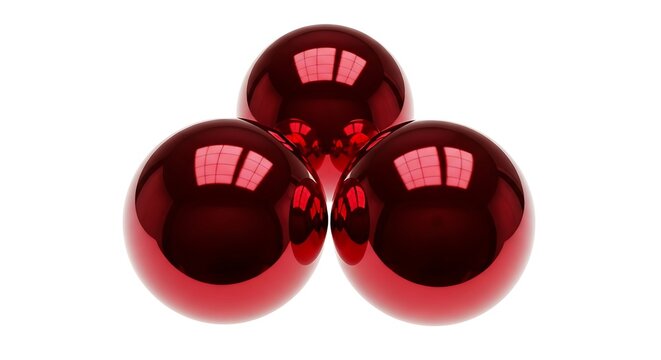Three glossy dark red spheres arranged in a triangular formation on a white background.