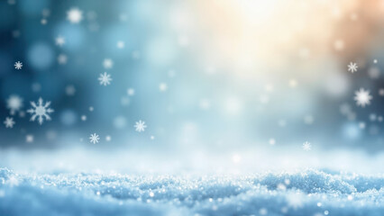Winter wonderland scene with falling snowflakes and soft, blurred background