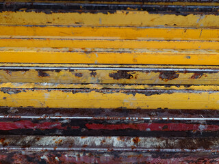 Weathered and grunge yellow metal planks background.
