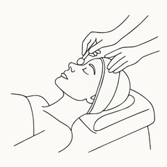Line art of a woman receiving facial treatment in a spa  