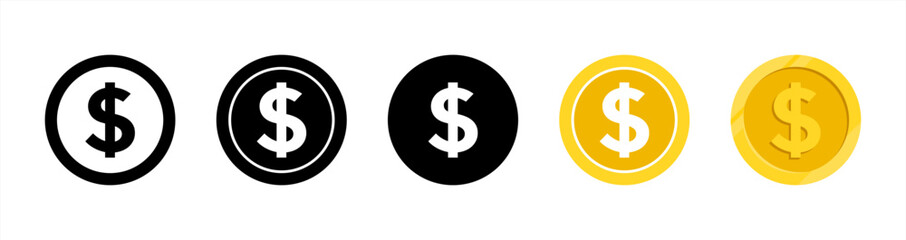 Dollar coin vector icons set. US dollar coin vector symbols collection, vecor icon 10 eps.