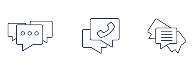 Modern communication icons for websites and apps show message, call, and document options for instant user access, enhance design with clean, simple symbols