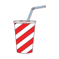 clean line art illustration of a soft drink cup with straw