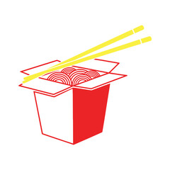 A clean silhouette vector of a noodle box with chopsticks