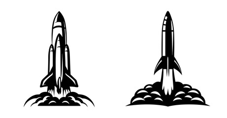 Iconographic rocket launch sequence representing space exploration and countdown beginnings © Abdur
