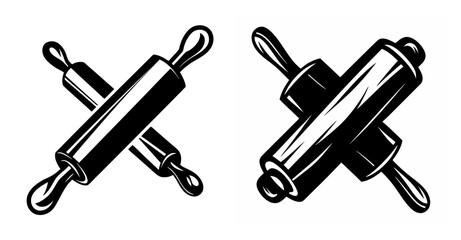 Two crossed rolling pins emblematic of baking and culinary arts rustic design element